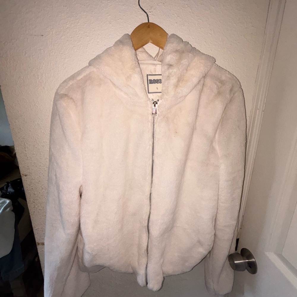 Boohoo White Teddy Jacket Plush Zip-Up